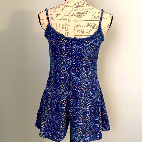 Romper | blue and Geo multi color and embroidery lines | size small - Picture 5 of 5